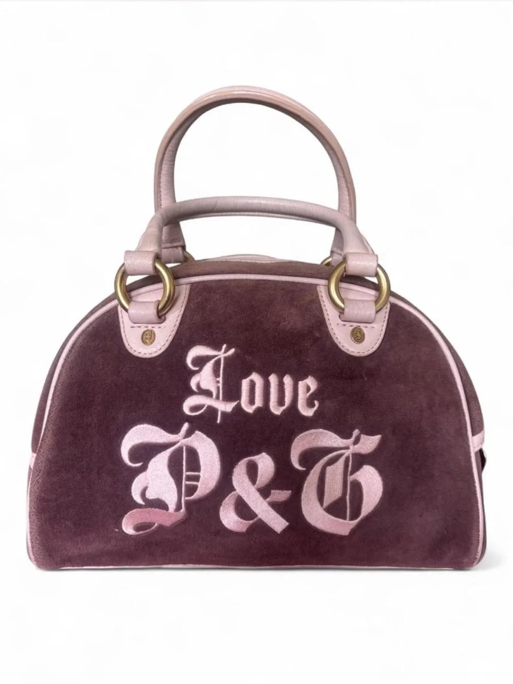 Vintage Juicy Couture pink + purple Bowler Bag with original duster